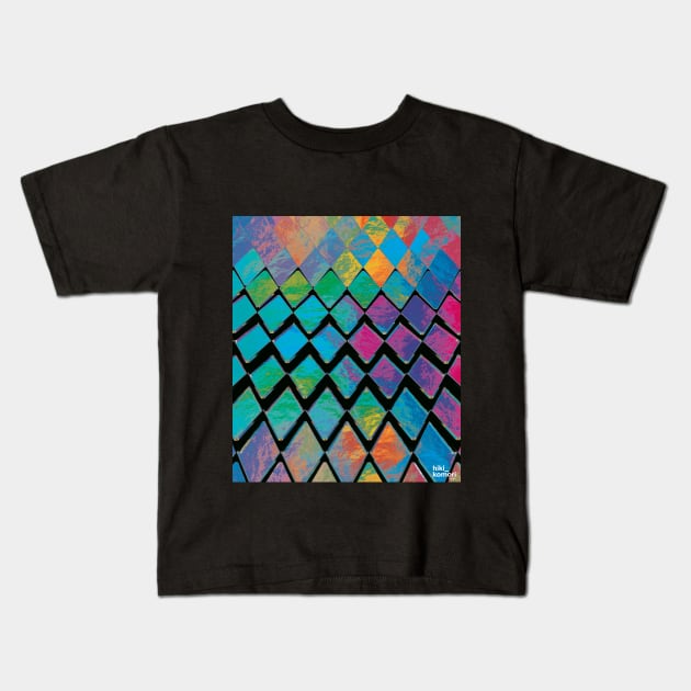 Colorful Metallic Diamond Wave - Blue-ish Kids T-Shirt by hiki_komori